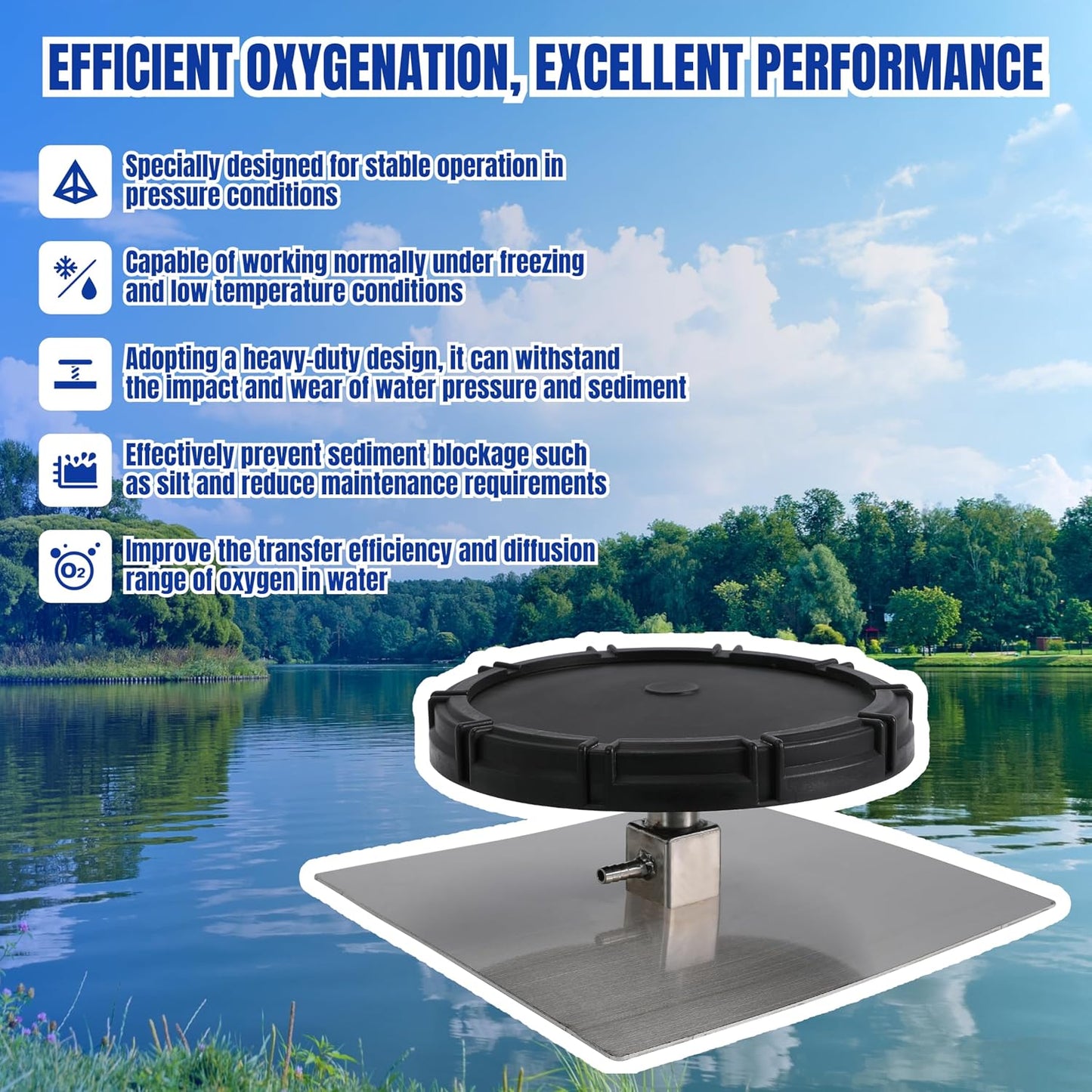 Pond & Lake Aeration Accessories with Membrane Diffuser Stainless Steel Chassis for Pond Aeration System, 10 inch