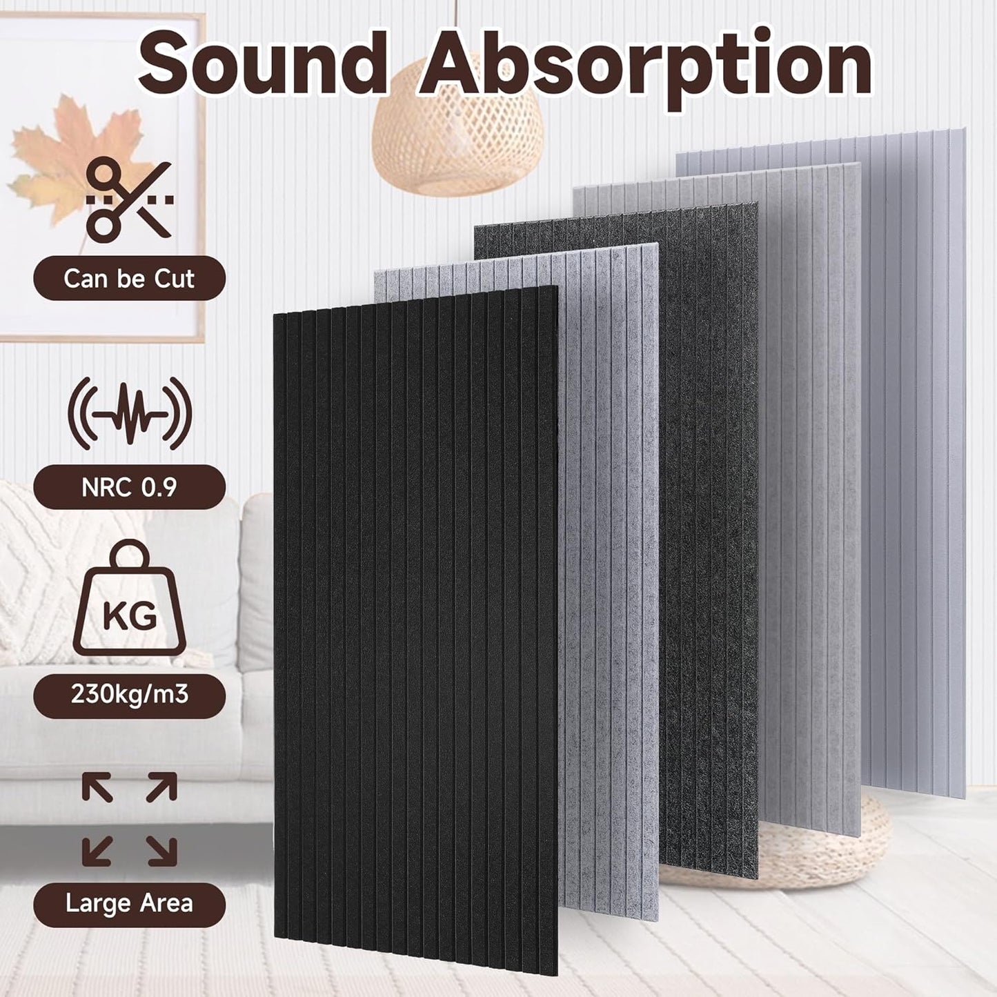 5 Pack Large Acoustic Panels for Wall Sound Proof 47.2 x 23.6 x 0.35 Inch Sound Dampening Panels for Wall Decor Sound Absorbing Polyester Fiber Wall Panel for Bedroom Home Studio Office