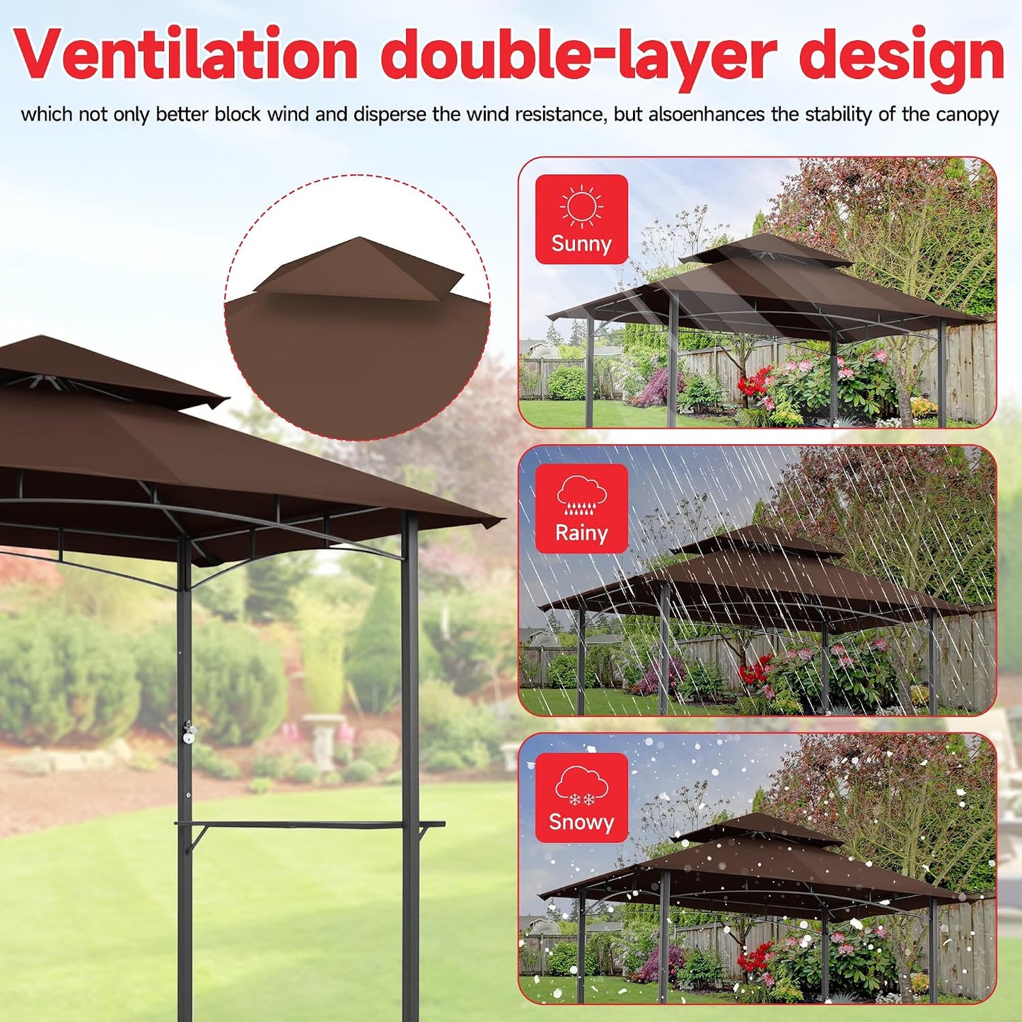 Grill Gazebo Replacement Canopy Top Only - 5' x 8' Outdoor BBQ Gazebo Canopy Roof, Waterproof Double Tiered Shelter Cover Fit for L-GG001PST-F