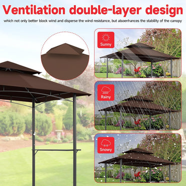Grill Gazebo Replacement Canopy Top Only - 5' x 8' Outdoor BBQ Gazebo Canopy Roof, Waterproof Double Tiered Shelter Cover Fit for L-GG001PST-F
