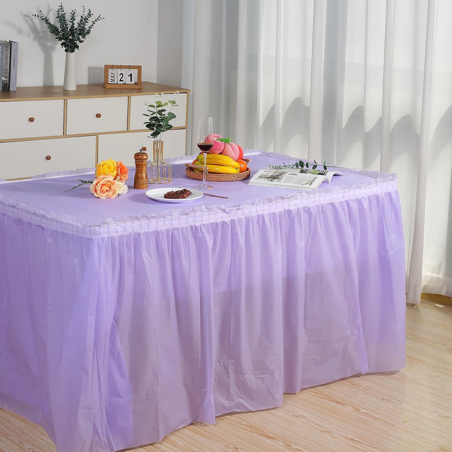 5 Pack Plastic Table Skirts for Rectangle Tables with 5 Pack Table Cloths, Blue Tableskirts and 54" x 108" Tablecloths, Disposable Tablecloth Skirt Covers for Party Birthday Baby Shower