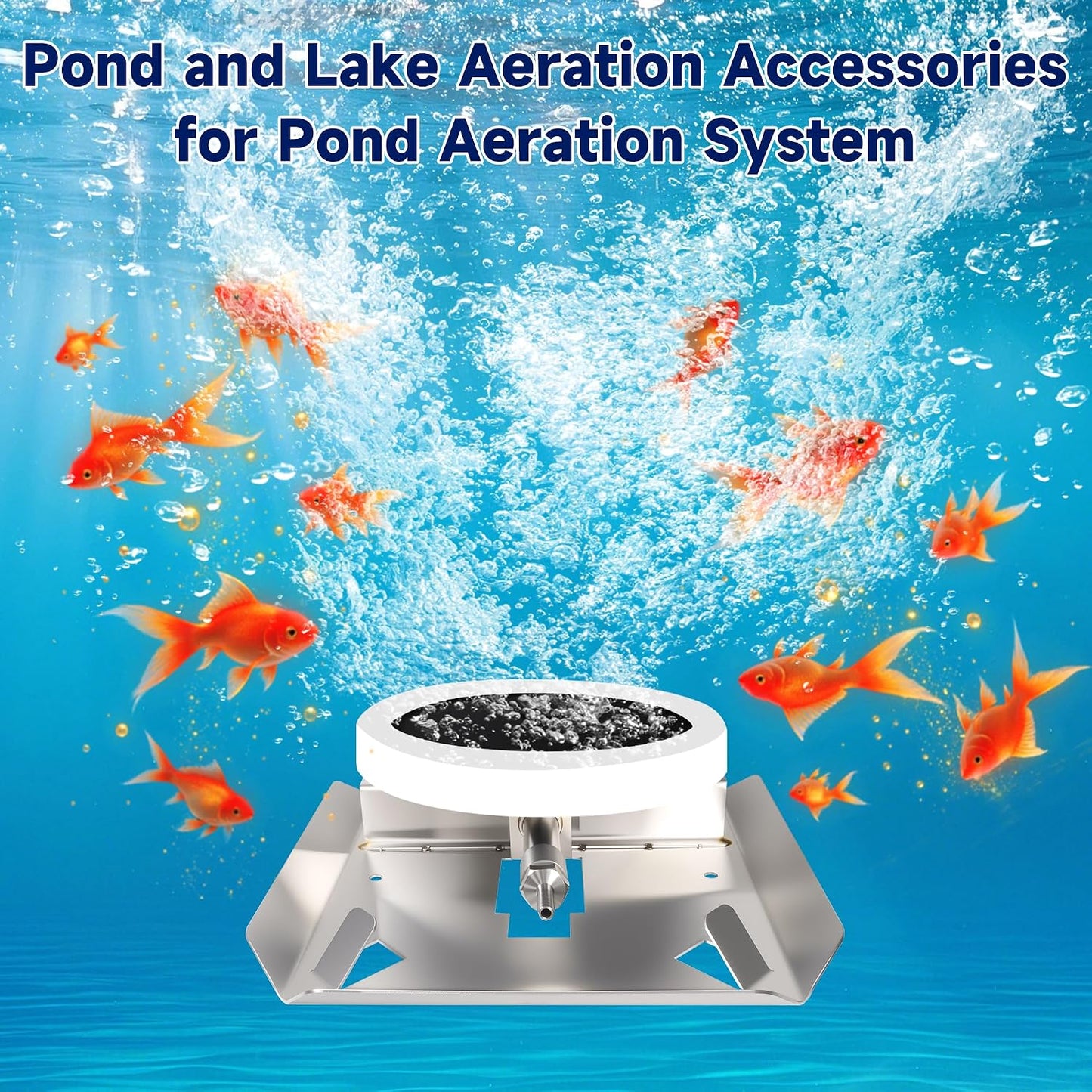 Pond & Lake Aeration Accessories with 5/8" 1/2" 3/8" Connectors Membrane Diffuser Stainless Steel Base Chassis for Pond Aeration System, 10 inch, Silvery