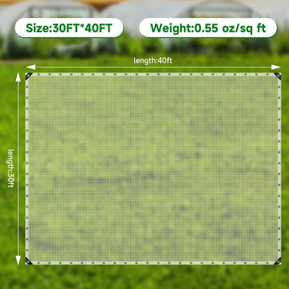Clear Greenhouse Plastic Covering, 16Mil Thickness Heavy Duty Clear tarp for Chicken coop, Greenhouse Plastic sheeting with Hemmed Edges & preinstalled Grommets (white, 30x40ft)