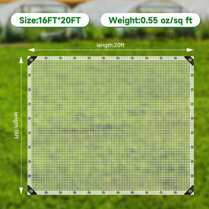 Clear Greenhouse Plastic Covering, 16Mil Thickness Heavy Duty Clear tarp for Chicken coop, Greenhouse Plastic sheeting with Hemmed Edges & preinstalled Grommets (White, 16x20ft)