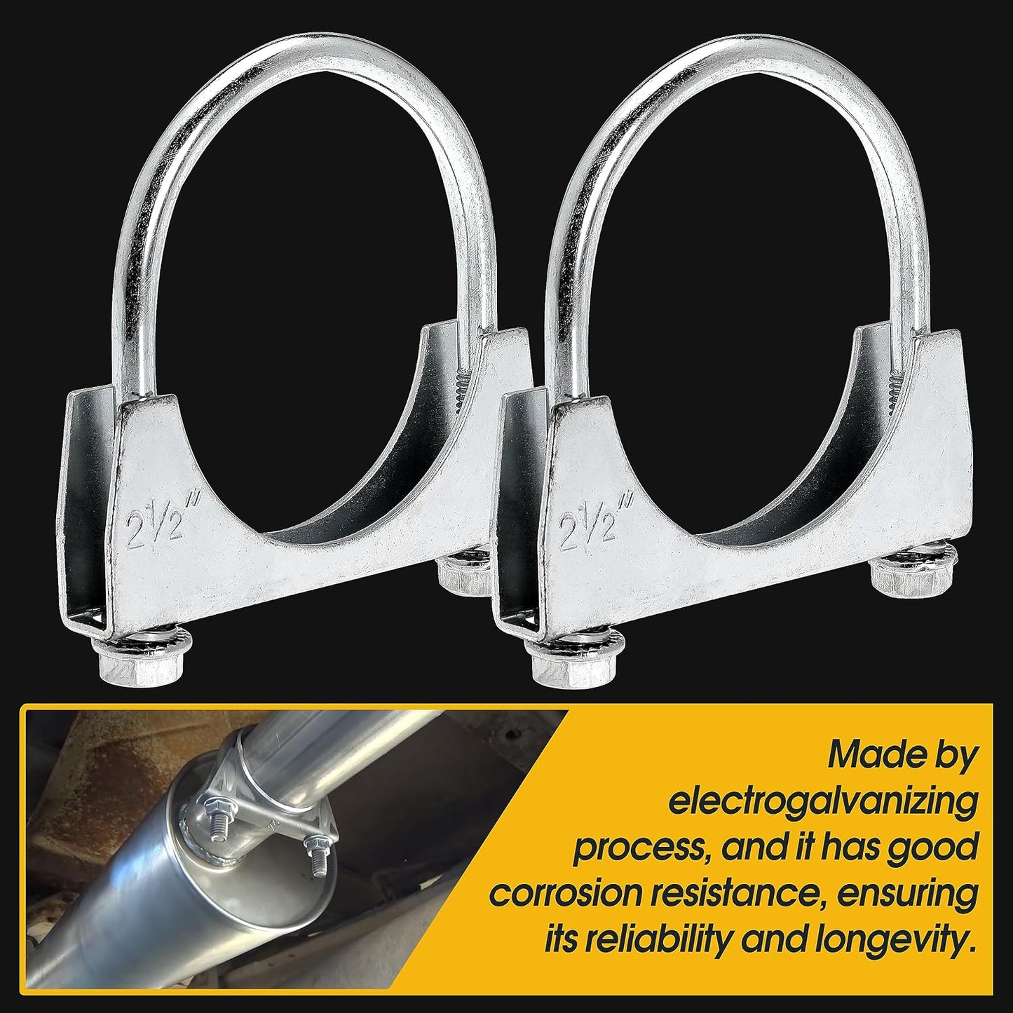2-1/2" U Bolt Exhaust Clamp - 2.5 Inch U-Bolt Muffler Clamps Clip Replacement for RV UTV Tractor Motorcycle System