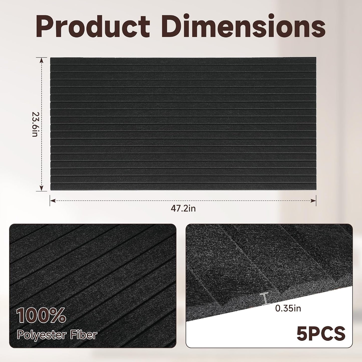 5 Pack Large Acoustic Panels for Wall Sound Proof 47.2 x 23.6 x 0.35 Inch Sound Dampening Panels for Wall Decor Sound Absorbing Polyester Fiber Wall Panel for Bedroom Home Studio Office