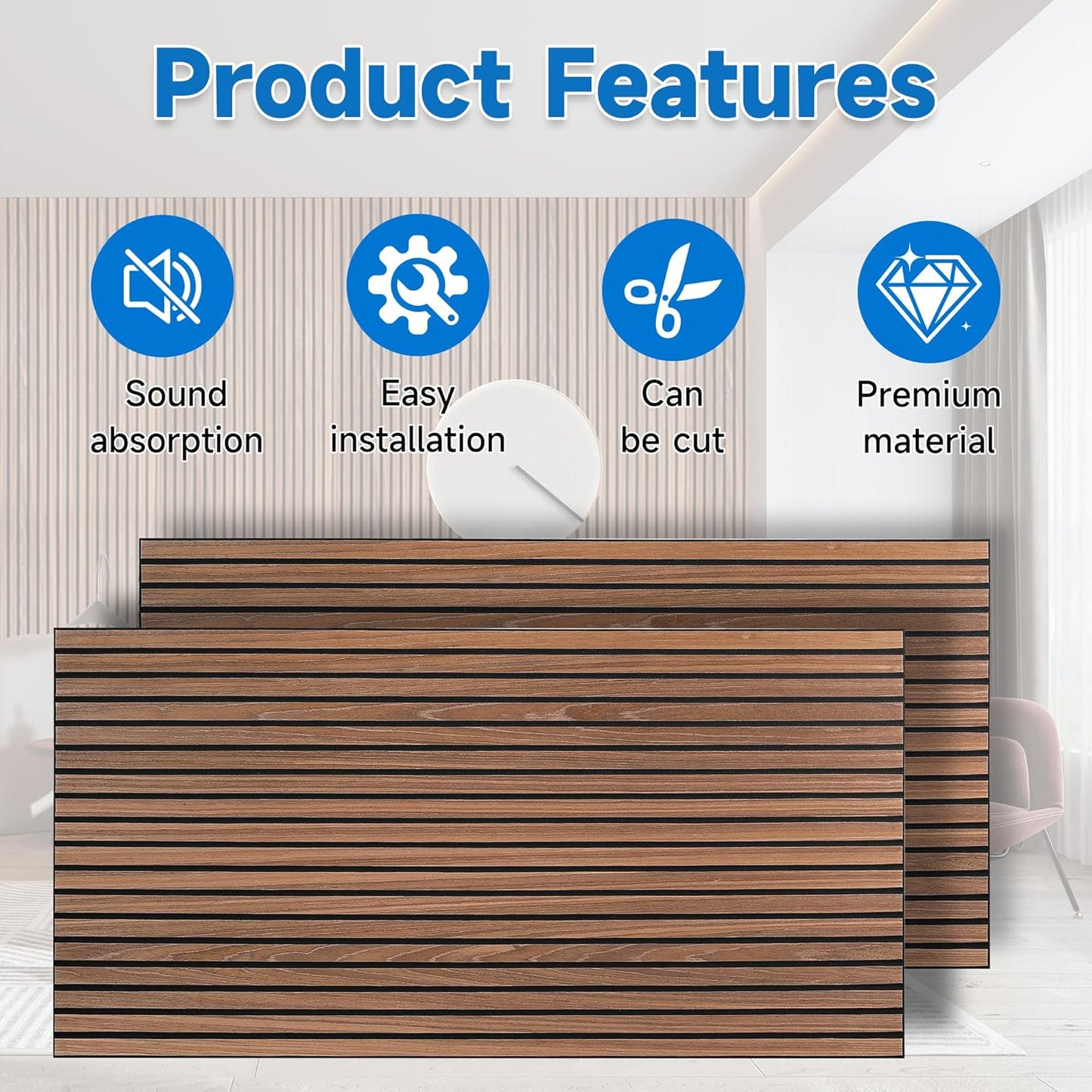 5 PACK Wood Slat Acoustic Panels for Wall 47.2 x 23.6 x 0.4