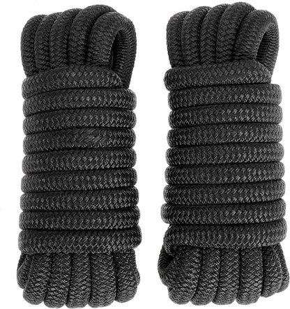 Boat Dock Lines 2 Pack 1/2" x 15FT Boat Lines Nylon Marine Rope for Boats Double-Braided Bumper Rope Boat Lines for Docking Boat Lines Dock Ties