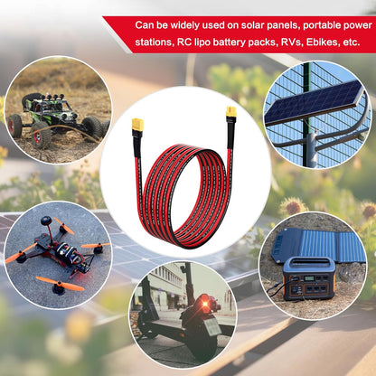 12AWG 6FT XT60 Extension Cable XT60H Male to Female Charging Cable for Solar Panels Portable Power Stations