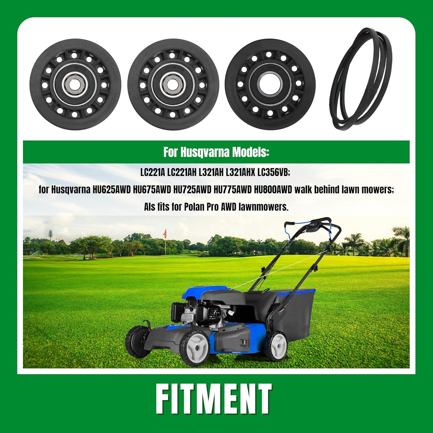 Replacement 587973001 587969201 580364609 Belt Repair Kit LC221A LC221AH Belt and Pulley Kit for Husqvarna 22" AWD HU675AWD HU725AWD Walk-Behind Lawn Mowers