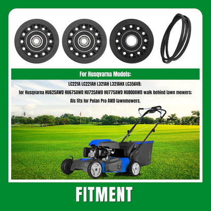 Replacement 587973001 587969201 580364609 Belt Repair Kit LC221A LC221AH Belt and Pulley Kit for Husqvarna 22" AWD HU675AWD HU725AWD Walk-Behind Lawn Mowers