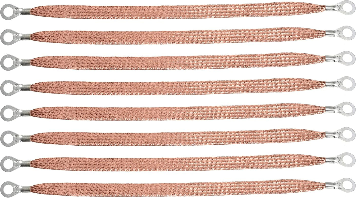 20" x 1/2" Automotive Braided Ground Straps Tinned Copper Engine Grounding Strap with 1/2" to 1/4" Ring Terminal 3pcs