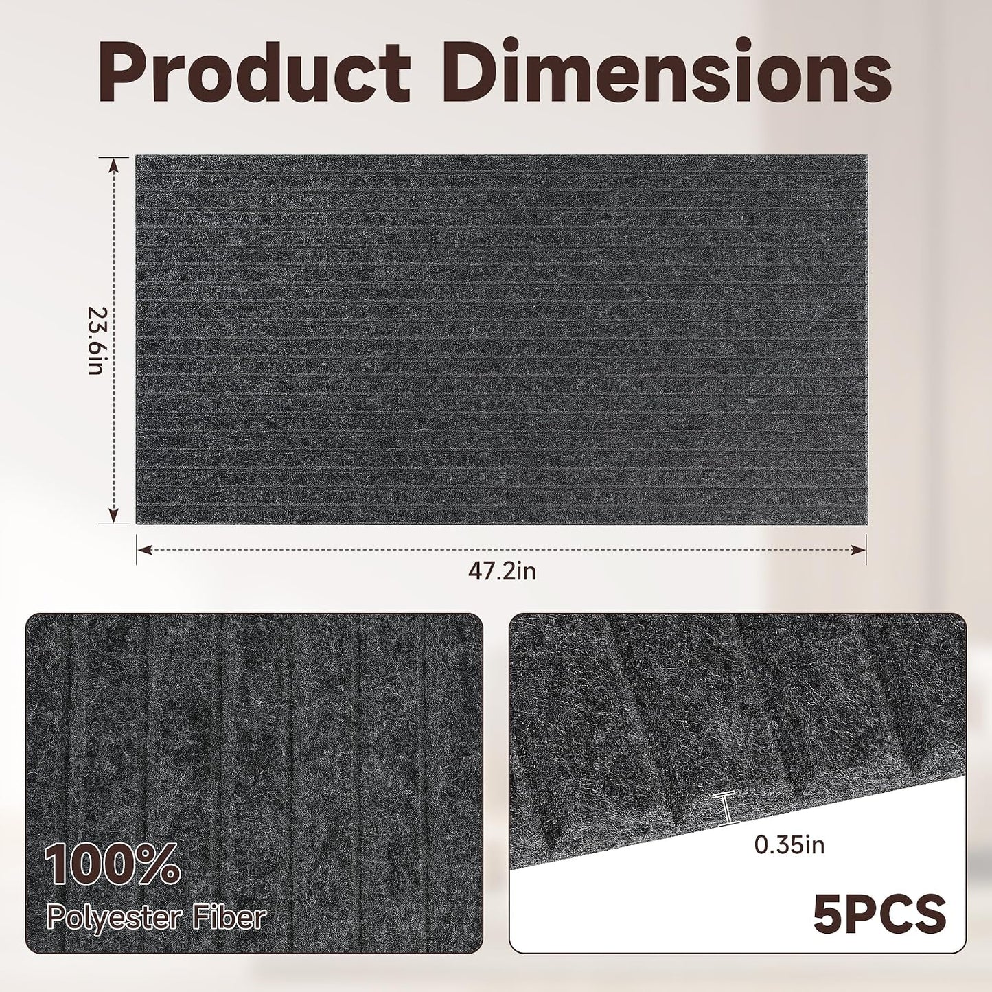 5 Pack Large Acoustic Panels for Wall Sound Proof 47.2 x 23.6 x 0.35 Inch Sound Dampening Panels for Wall Decor Sound Absorbing Polyester Fiber Wall Panel for Bedroom Home Studio Office