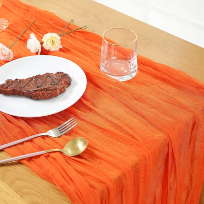 Orange Cheesecloth Table Runner 13.3ft Boho Gauze Cheese Cloth Table Runner Sheer Runner 120 inch Long for Wedding Bridal Baby Shower Birthday Party Cake Table Decorations (Orange)