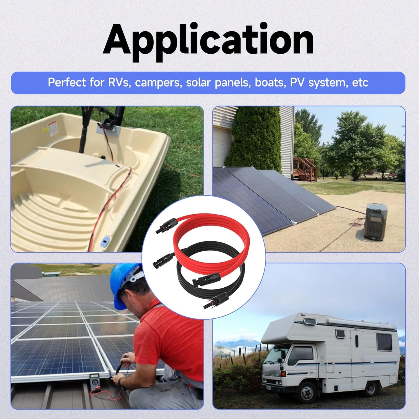 5FT 10 AWG Solar Panel Extension Cable, 10AWG Solar Extension Cables, Solar PV Cable 10 Gauge PV Wire 5 FT 5 Feet Male to Female Solar Panel Wires with Solar Spanner Wrenches and Dust Caps