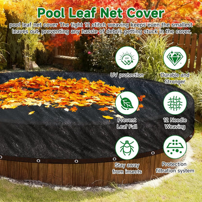 Pool Leaf Net Cover 21 ft Round, Fine Mesh Leaf Net for Above Ground Pool, Winter Pool Cover 21 ft Round Above Ground, Cover Size: 24-Feet Dia (Includes 3-feet Overlap) (Black -Round, 21FT)