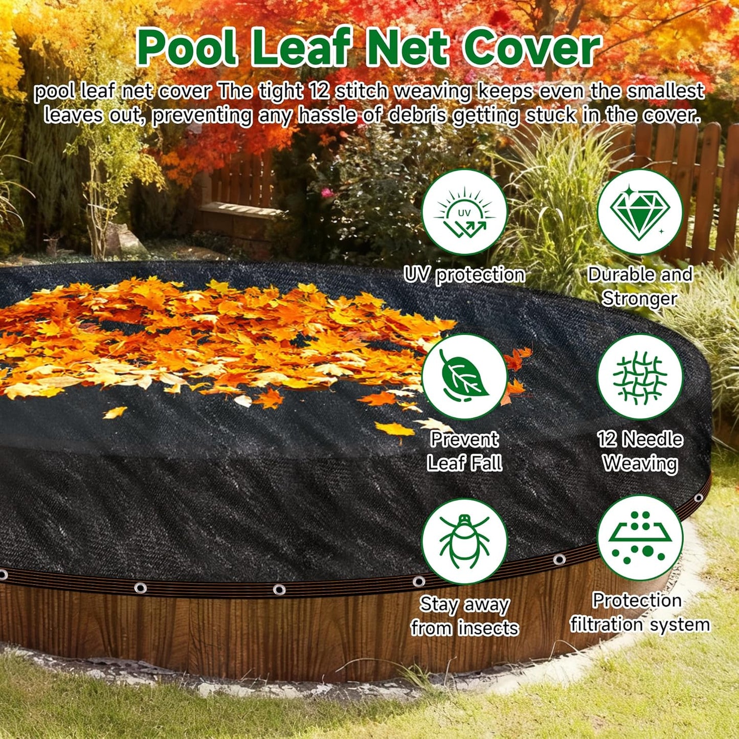 Pool Leaf Net Cover 28 ft Round, Fine Mesh Leaf Net for Above Ground Pool, Winter Pool Cover 28 ft Round Above Ground, Cover Size: 31-Feet Dia (Includes 3-feet Overlap) (Black -Round, 28FT)
