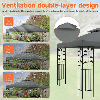Gazebo Canopy Replacement Top - Grill Gazebo Replacement Canopy Roof – 5x8 Outdoor Grill Shelter Canopy Top Double Tiered BBQ Tent Cover (Gray)