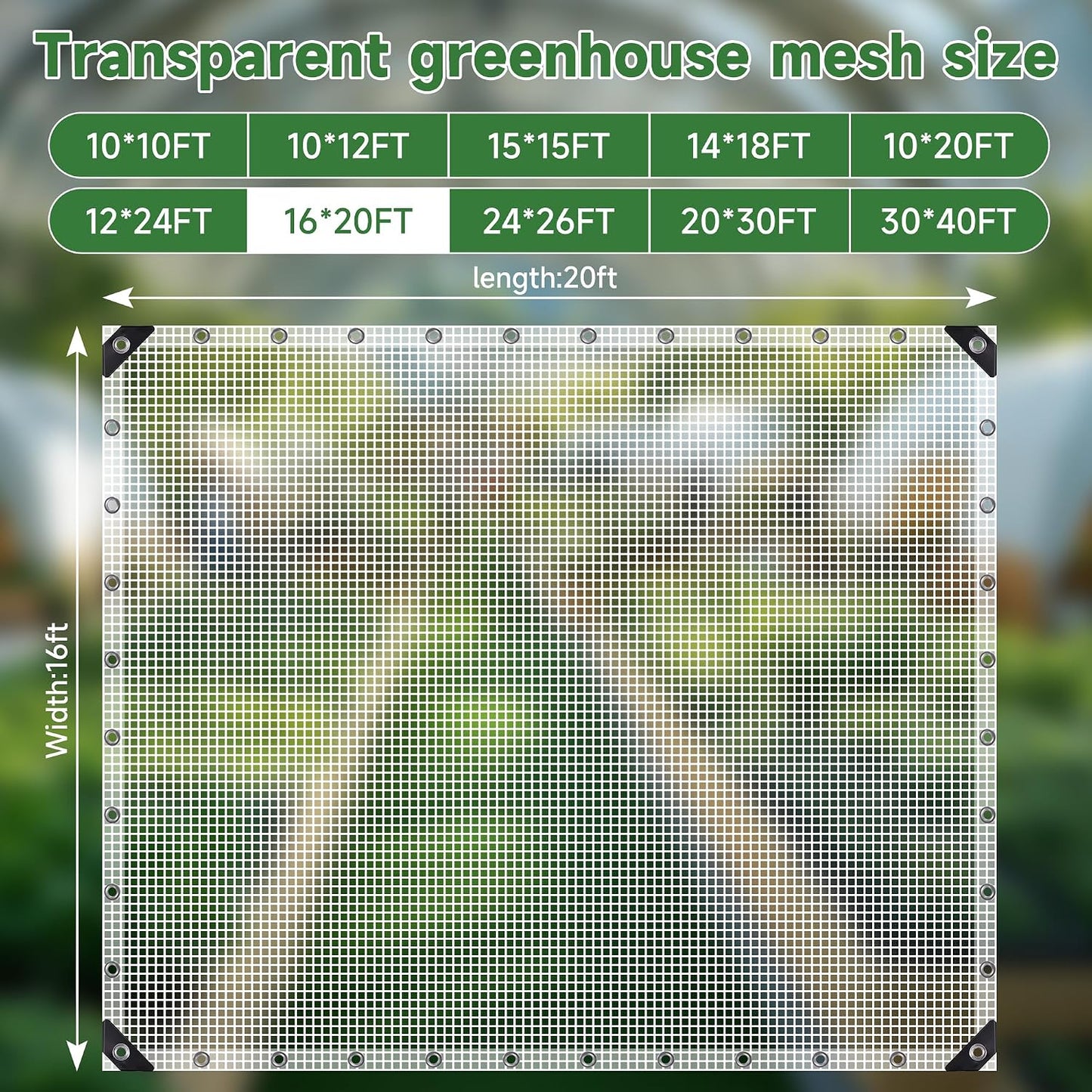 16Mil Greenhouse Cover, 14x18 FT Clear Heavy Duty Greenhouse Tarp, UV Resistant Waterproof Green House Plastic Covering with Grommets for Garden, Farms, Nursery (Cover-GRH-16X20FT)