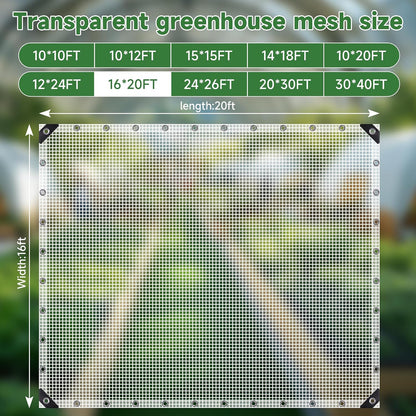 16Mil Greenhouse Cover, 14x18 FT Clear Heavy Duty Greenhouse Tarp, UV Resistant Waterproof Green House Plastic Covering with Grommets for Garden, Farms, Nursery (Cover-GRH-16X20FT)