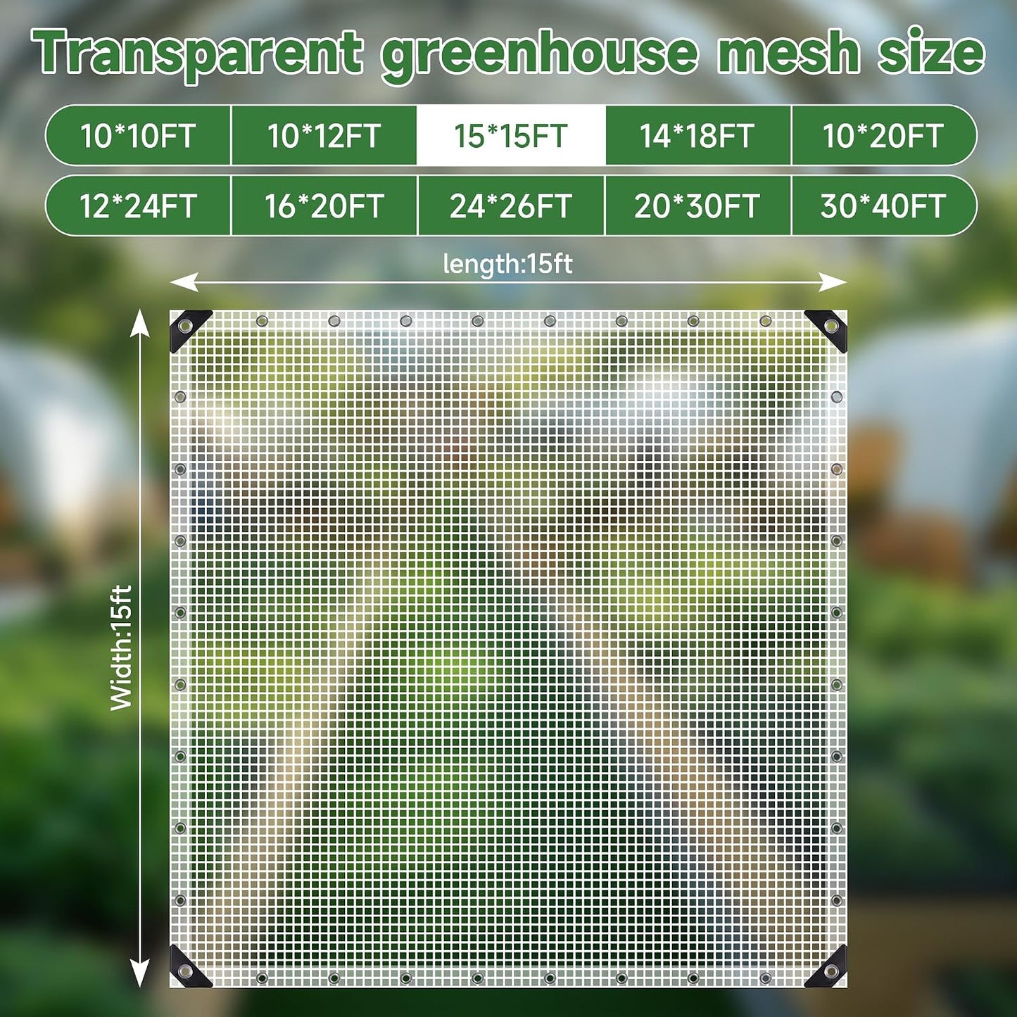 16Mil Greenhouse Cover, 14x18 FT Clear Heavy Duty Greenhouse Tarp, UV Resistant Waterproof Green House Plastic Covering with Grommets for Garden, Farms, Nursery (Cover-GRH-15X15FT)