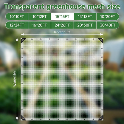 16Mil Greenhouse Cover, 14x18 FT Clear Heavy Duty Greenhouse Tarp, UV Resistant Waterproof Green House Plastic Covering with Grommets for Garden, Farms, Nursery (Cover-GRH-15X15FT)