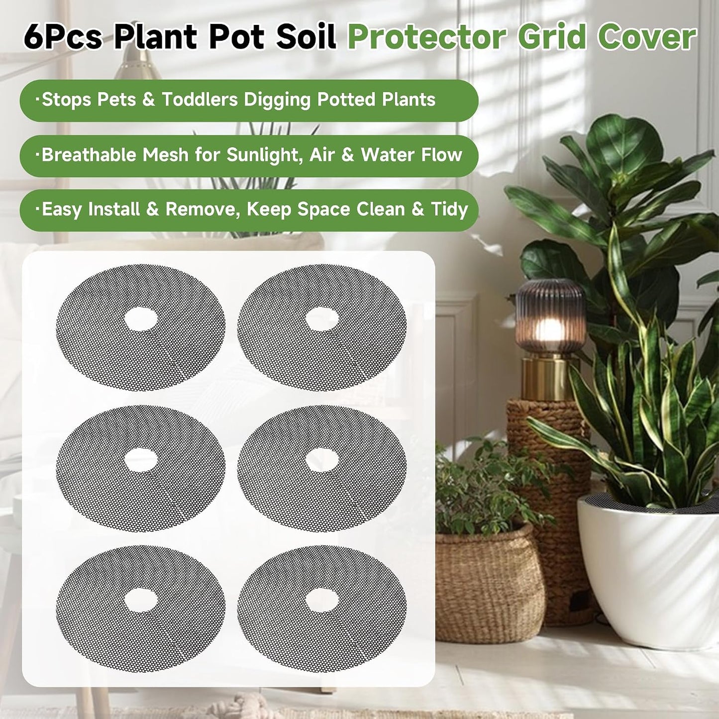 frtzal Plant Pot Grids - 11.8 Inch Cuttable Soil Cover Protector, Plant Covers from Animals Digging Stopper, Indoor Outdoor Plant Pot Cover (11.8IN-6PCS)