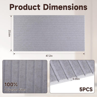 5 Pack Large Acoustic Panels for Wall Sound Proof 47.2 x 23.6 x 0.35 Inch Sound Dampening Panels for Wall Decor Sound Absorbing Polyester Fiber Wall Panel for Bedroom Home Studio Office