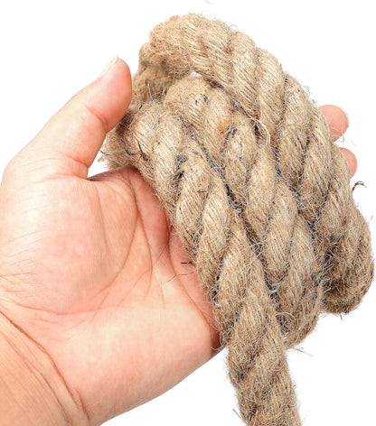 Jute Rope (1 in X 100 ft), 25mm Thick Twisted Manila Ropes,Tug of War Rope,Thick Ropes Natural Heavy Duty Hemp Rope for Swing Bed, Crafts, Railing, Tug of War, Home Decorating (25mm, 100FT)