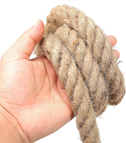 Jute Rope (1IN X 50 ft), 25mm Thick Twisted Manila Ropes,Tug of War Rope, Natural Heavy Duty Hemp Rope for Swing Bed, Crafts, Railing, Tug of War, Home Decorating (50ft, 25mm)