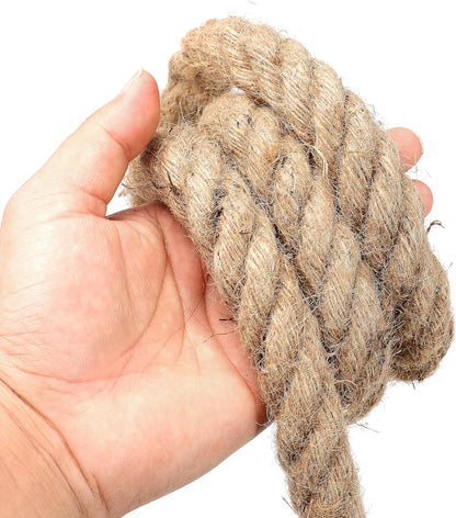 Jute Rope (1 in X 100 ft), 25mm Thick Twisted Manila Ropes,Tug of War Rope,Thick Ropes Natural Heavy Duty Hemp Rope for Swing Bed, Crafts, Railing, Tug of War, Home Decorating (25mm, 100FT)