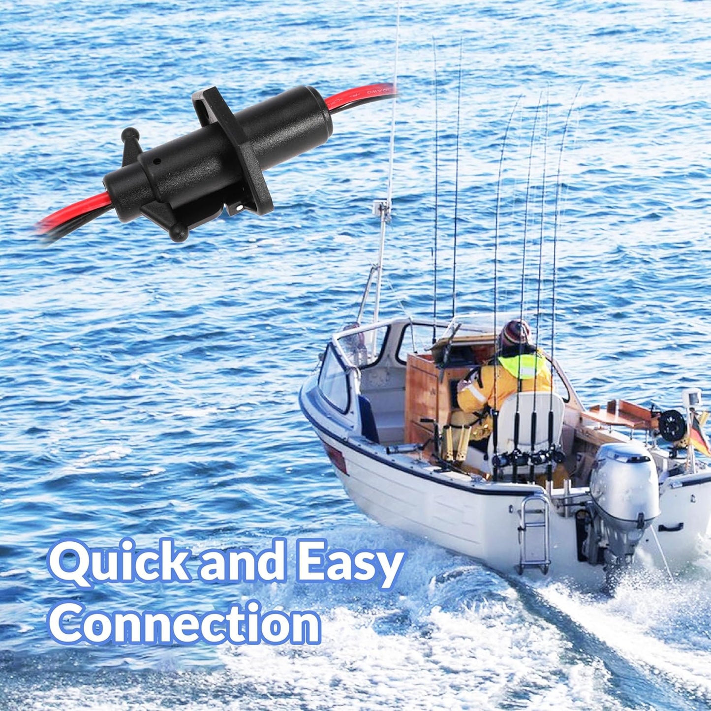 Trolling Motor Plug 10 Gauge 2 Wire 12V-24V Compatible with Minn Kota Marine Boat Waterproof Trolling Motor Connector (Plug-FE1)