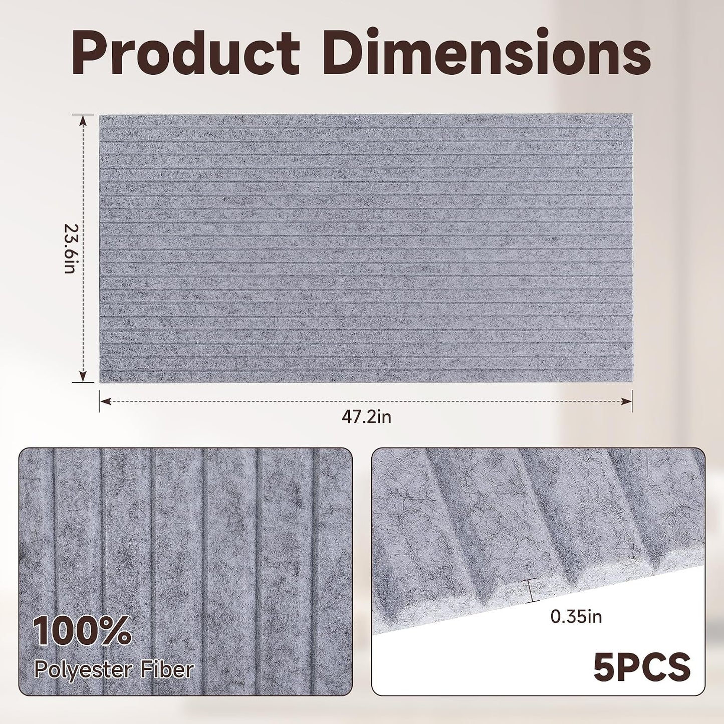 5 Pack Large Acoustic Panels for Wall Sound Proof 47.2 x 23.6 x 0.35 Inch Sound Dampening Panels for Wall Decor Sound Absorbing Polyester Fiber Wall Panel for Bedroom Home Studio Office