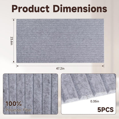 5 Pack Large Acoustic Panels for Wall Sound Proof 47.2 x 23.6 x 0.35 Inch Sound Dampening Panels for Wall Decor Sound Absorbing Polyester Fiber Wall Panel for Bedroom Home Studio Office