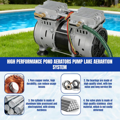 Pond Aerator Pump Lake Aerartion System 5.76 CFM for Up to 3 Acre with 2 Diffusers 3/4 HP Compressor 100' Weighted Tubing for Outdoor Ponds Deep Water Oxygen Circulation