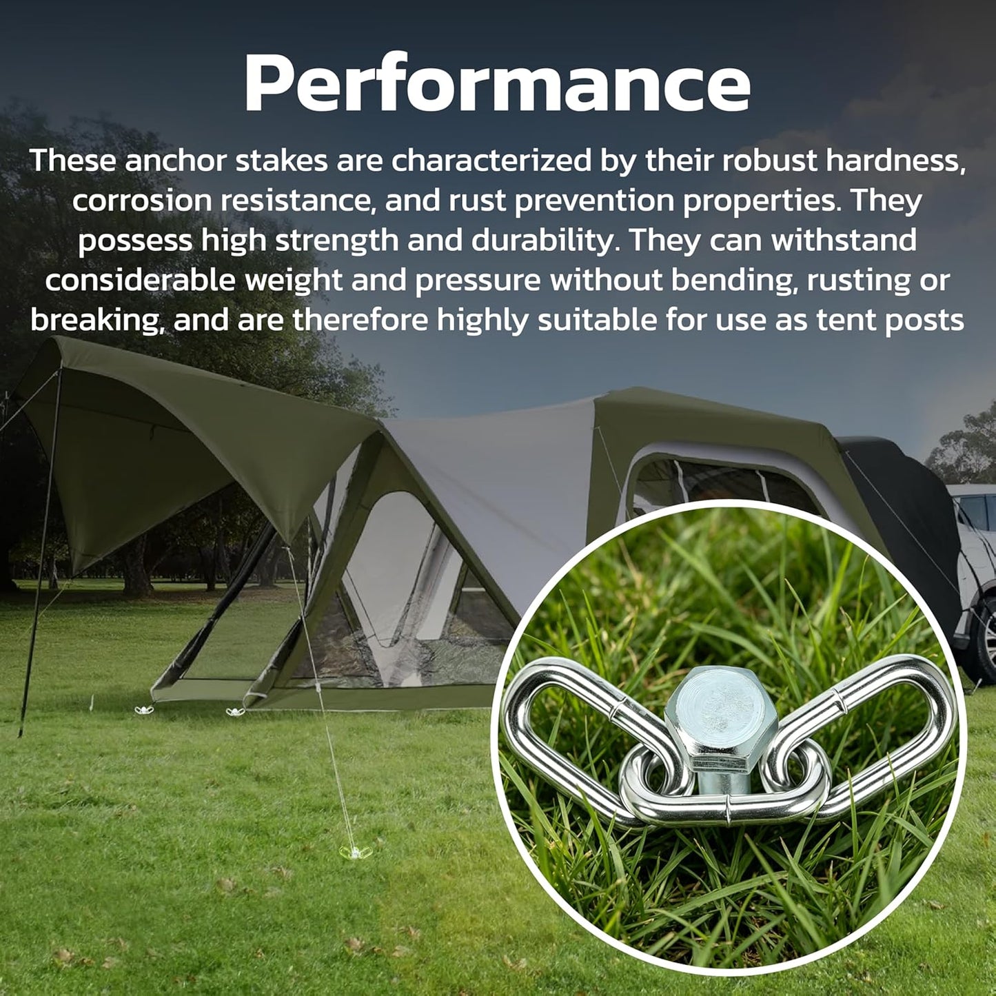 Heavy Duty Lag Screws 3/8 x 12 Tent Stakes Kit with Chain Links and Washers for Trampoline Carports Canopies Sheds Swing Sets Camping Ground Anchors for High Winds