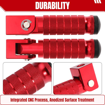 M8 Motorcycle Footrests For Yamaha For Honda For Suzuki For Aprilia 90 Degree Foldable Footpegs Motorbike MiniBike Dirt Pit Bike CNC Motorcycle Folding Footpegs Rearsets Folded Footrest (Red)
