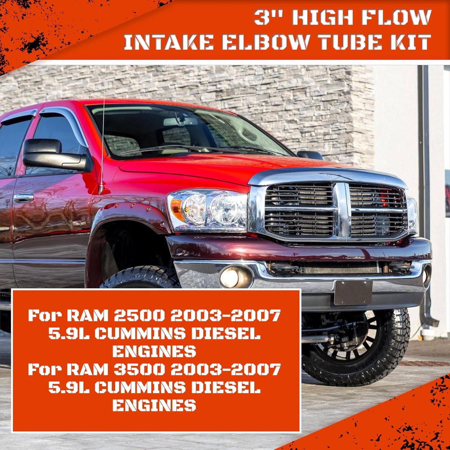 3" High Flow Intake Elbow Tube with Heater Spacer for Dodge Ram 2500 3500 2003-2007 5.9L Cummins Diesel