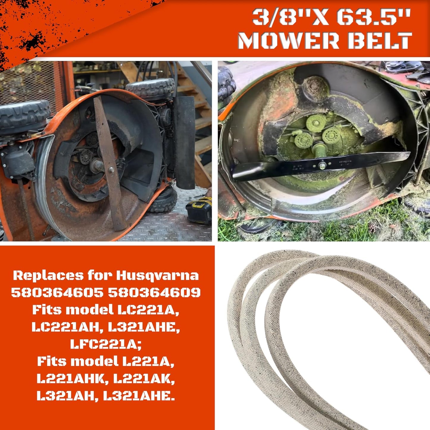 Idler Pulley Belt Repair Kit Fits LC221A LC221AH 22" AWD Walk-Behind Mowers Replaces 587973001 587969201 580364609(White Belt)