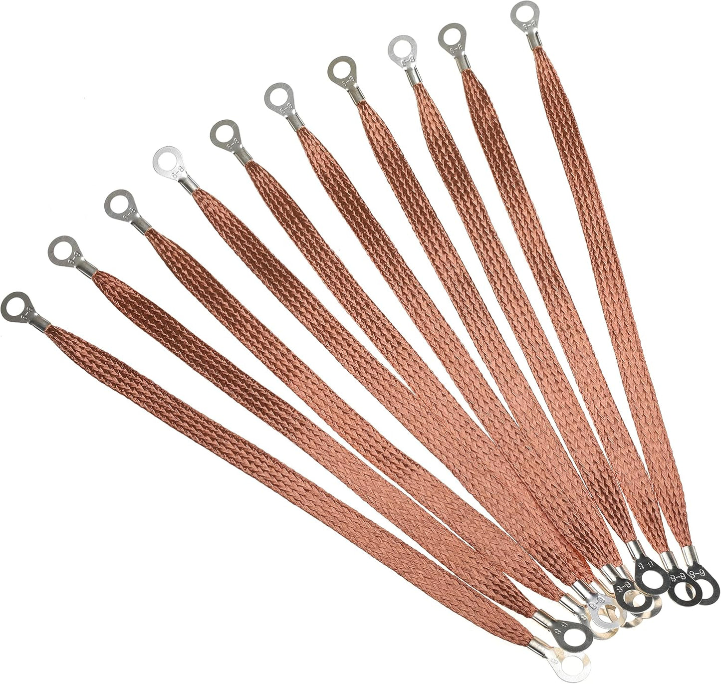 11.8-inches Braided Ground Strap Automotive Heavy Duty Copper Ground Strap with 1/4-inches Terminal Lugs 10PCS