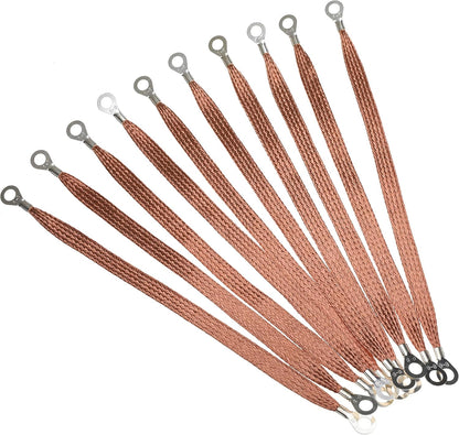 11.8-inches Braided Ground Strap Automotive Heavy Duty Copper Ground Strap with 1/4-inches Terminal Lugs 10PCS