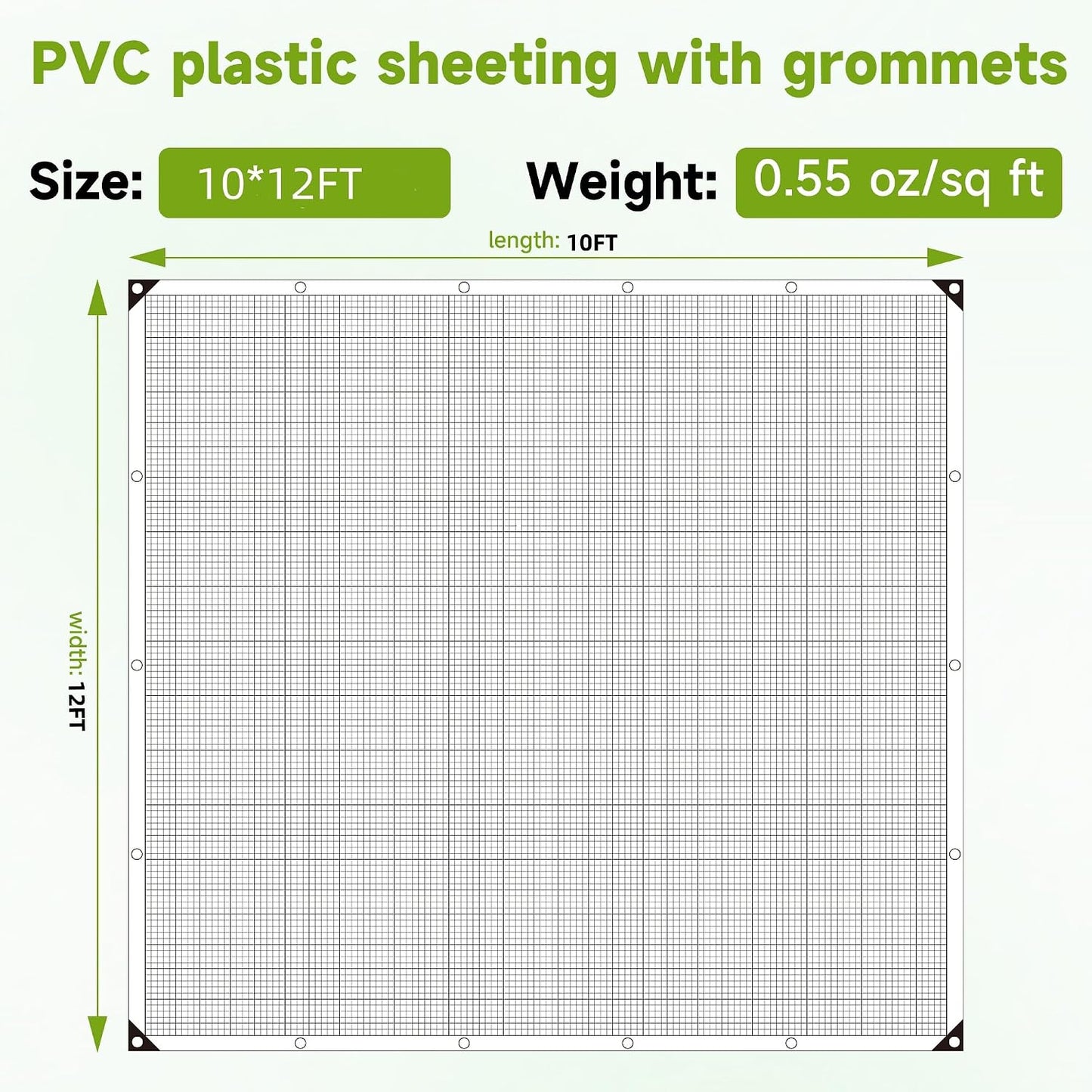 Greenhouse Cover,Clear Greenhouse Plastic Covering, 16Mil Thickness Heavy Duty Clear tarp for Chicken coop,Gardening,Farming, Greenhouse Plastic sheeting with Grommets (White, 10ft*12ft)