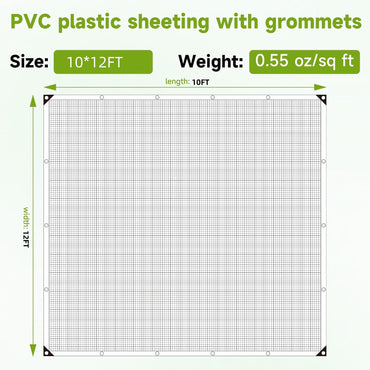 Greenhouse Cover,Clear Greenhouse Plastic Covering, 16Mil Thickness Heavy Duty Clear tarp for Chicken coop,Gardening,Farming, Greenhouse Plastic sheeting with Grommets (White, 10ft*12ft)