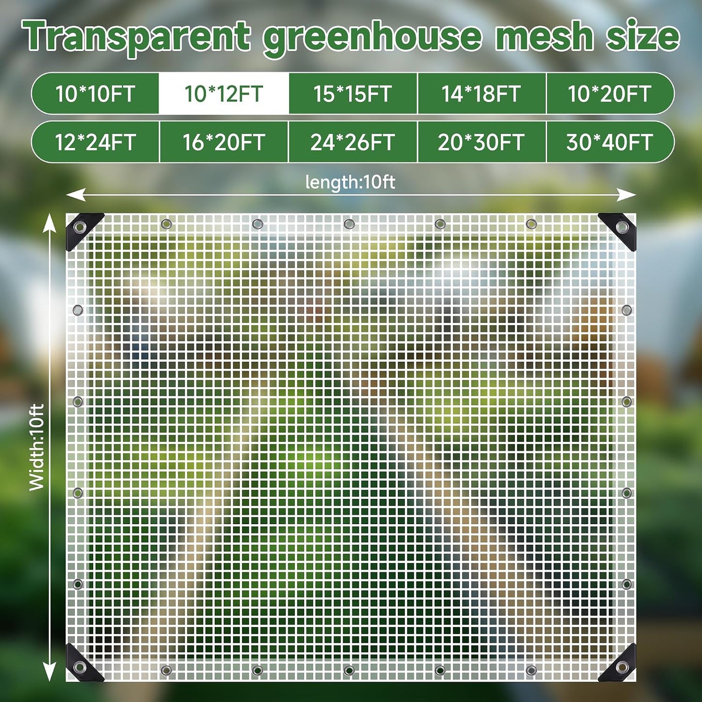 16Mil Greenhouse Cover, 10x12FT Clear Heavy Duty Greenhouse Tarp, UV Resistant Waterproof Green House Plastic Covering with Grommets for Garden, Farms, Nursery (Cover-GRH-10X12FT)