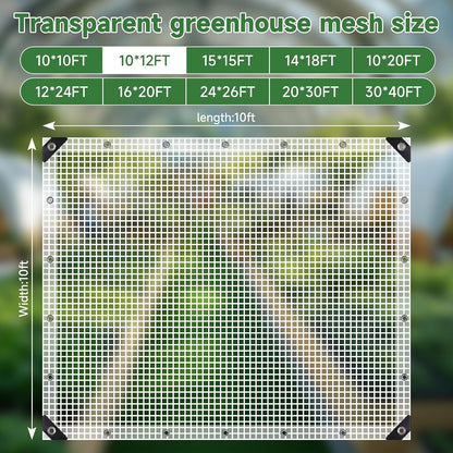 16Mil Greenhouse Cover, 10x12FT Clear Heavy Duty Greenhouse Tarp, UV Resistant Waterproof Green House Plastic Covering with Grommets for Garden, Farms, Nursery (Cover-GRH-10X12FT)