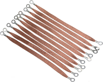 11.8-inches Braided Ground Strap Automotive Heavy Duty Copper Ground Strap with 1/4-inches Terminal Lugs 10PCS