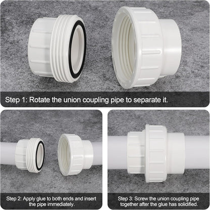 1/2" PVC Union Coupling Pipe Fitting PVC Adapter Schedule 40, EPDM O-Ring, 1/2 inch Slip Coupling Fitting (Socket x Socket), 2 Pack, White