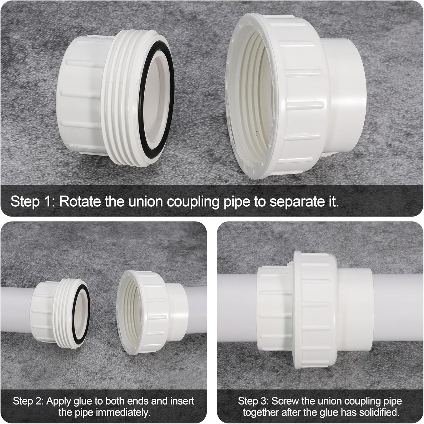 1-1/2" PVC Union Coupling Pipe Fitting PVC Adapter Schedule 40, EPDM O-Ring, 1-1/2 inch Slip Coupling Fitting (Socket x Socket), 4 Pack, White