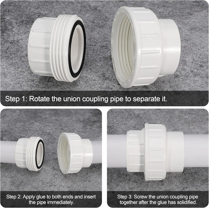 1-1/2" PVC Union Coupling Pipe Fitting PVC Adapter Schedule 40, EPDM O-Ring, 1-1/2 inch Slip Coupling Fitting (Socket x Socket), 4 Pack, White