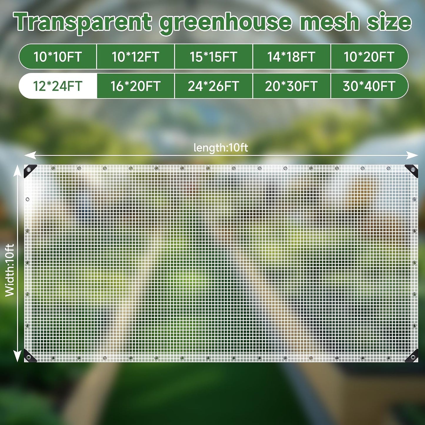 16Mil Greenhouse Cover, 14x18 FT Clear Heavy Duty Greenhouse Tarp, UV Resistant Waterproof Green House Plastic Covering with Grommets for Garden, Farms, Nursery (Cover-GRH-12X24FT)